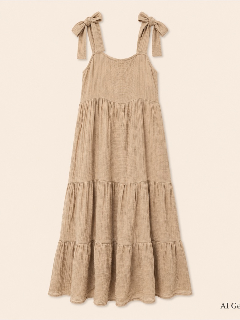 S’Edge Cotton Gauze Tie-Shoulder Tiered Maxi Dress in Taupe - Picture 2 of 6